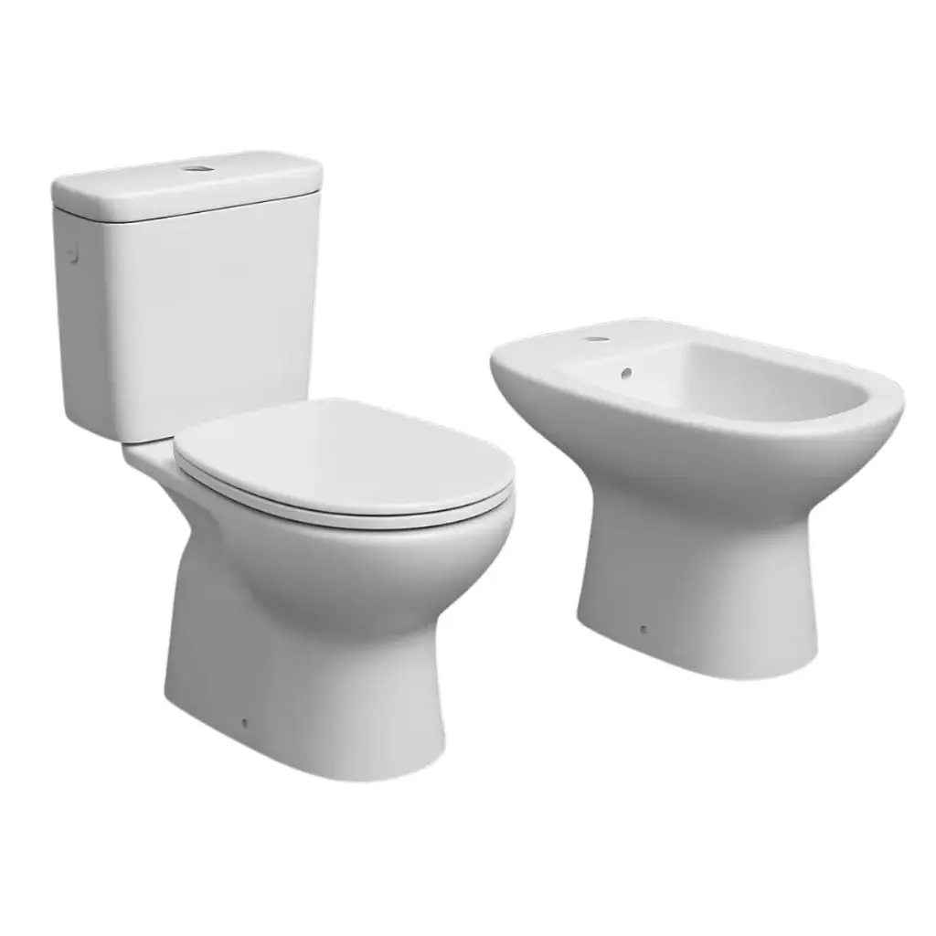 Juego Inodoro Y Bidet Más Tapa Caída Suave Bari Blanco Acra 