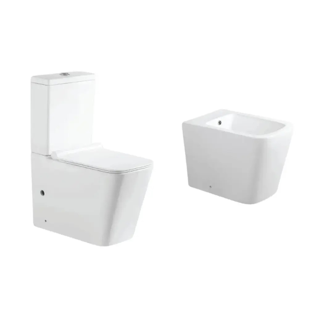 Inodoro Blanco Con Tapa Y Mochila + Bidet Zoe Aruba Acra