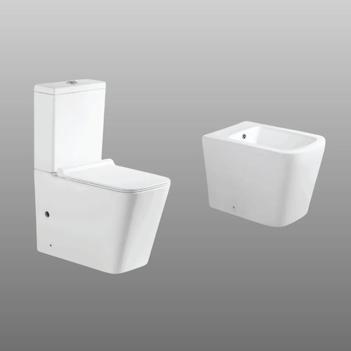Inodoro Blanco Con Tapa Y Mochila + Bidet Zoe Aruba Acra