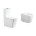 Inodoro Blanco Con Tapa Y Mochila + Bidet Zoe Aruba Acra