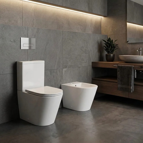 Juego Inodoro Con Mochila Y Tapa + Bidet New Sevilla Acra