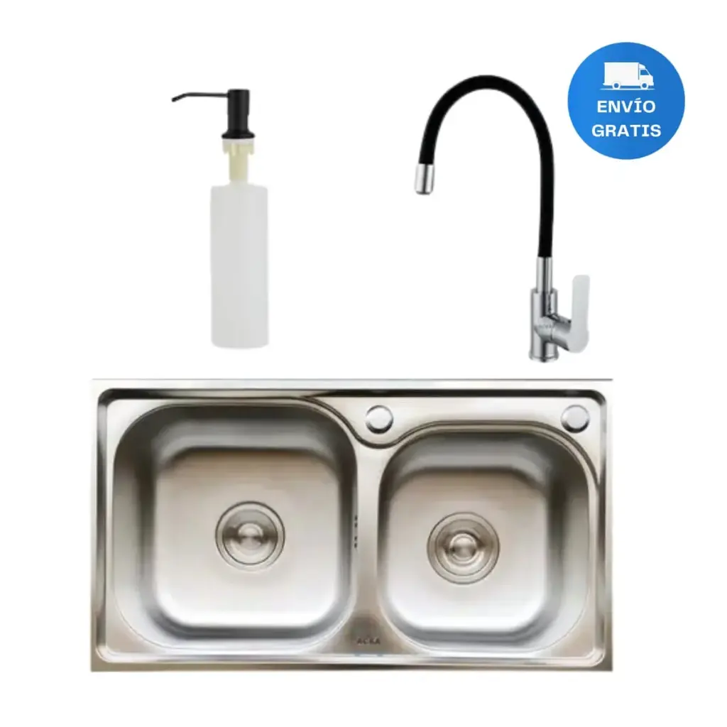Pileta Y Media Cocina+válvulas+griferia Y Dispensador Acra