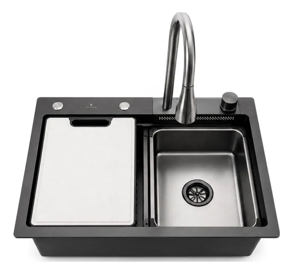 Pileta Cocina Bacha Multifunción Completa Negra Acra