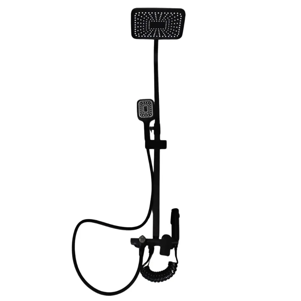 Barral Duchero Monocomando Columna Negro Mate Baño Acra