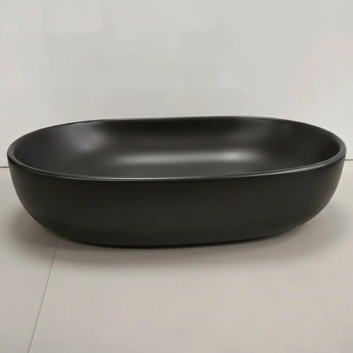 Bacha Pileta Ovalada De Apoyo Negro Mate De Baño Acra