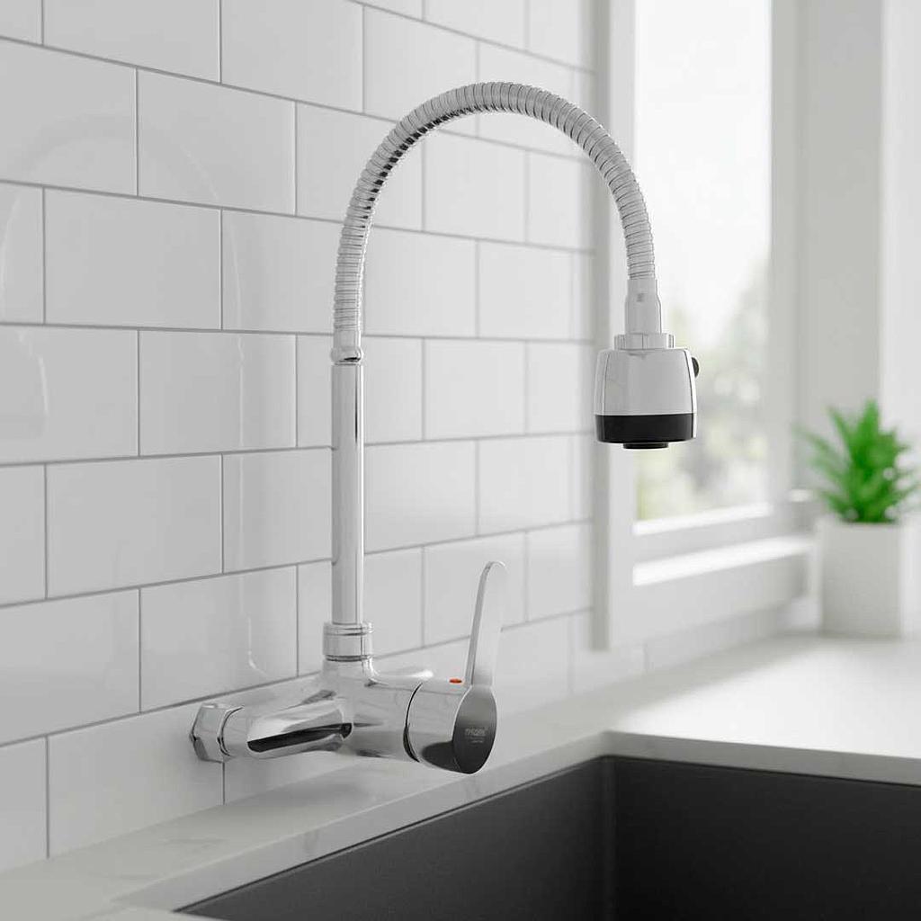 Grifo Canilla Monocomando Pared Pico Flexible 15 Cm Acra 