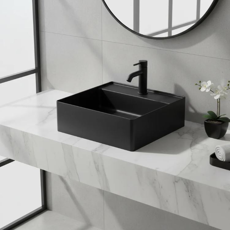 Bacha De Apoyo Loza Negro Mate 35x35 Acra