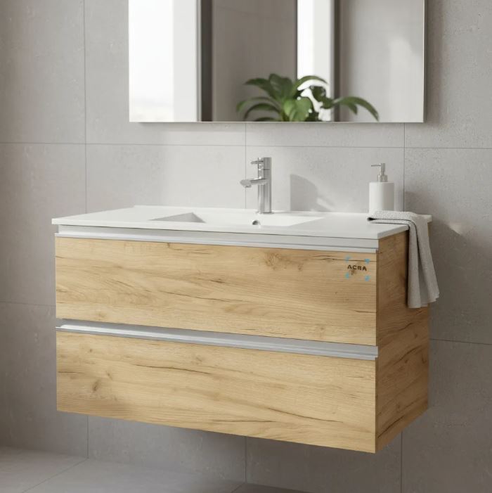 Mesada De Loza 80cm Con Mueble Aéreo Y Cajón Acra