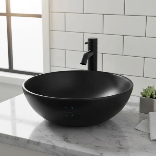 [MLU473813141] Bacha Cuba Lavabo De Apoyo Loza Negro Mate Redonda 40 Acra