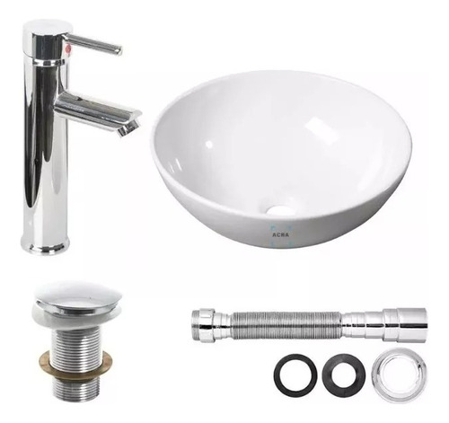 [MLU645583736] Bacha Loza Apoyo Baño + Grifería + Válvula + Sifon Acra