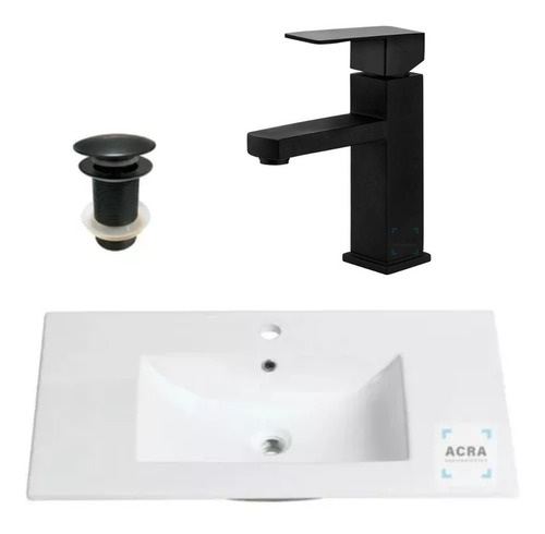 [MLU613252393] Bacha Pileta De Loza Encimera + Grifería En Negro Mate Acra