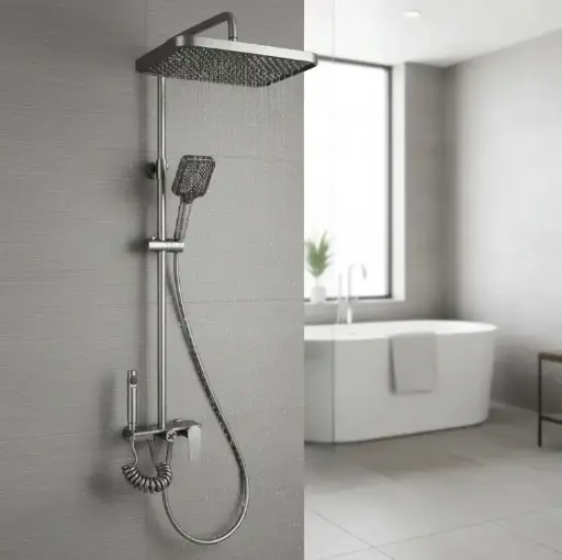 [MLU1038872256] Barral Columna De Ducha Con Roseta Y Teléfono Acero Inox