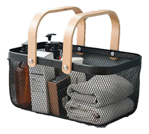 [MLU639992887] Cesto ,organizador Negro Mate Con Asas De Bambú 37 Cm Acra