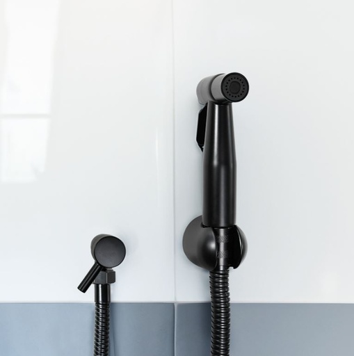 [MLU642444997] Ducha Higiénica Con Gatillo color Negro Y Soporte Para Baño Acra