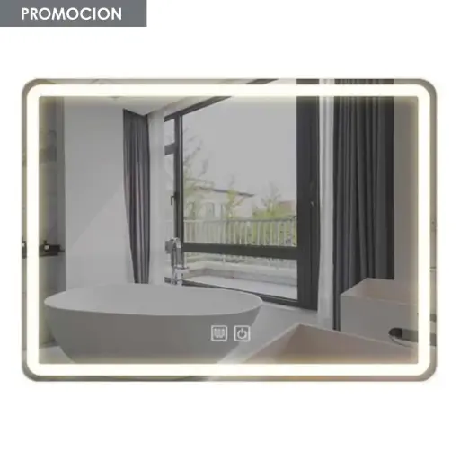[MLU649350204] Espejo Segovia Rectangular Luz Led Y Desempañador 90 Cm Acra