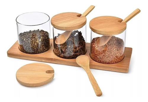 [MLU679733936] Frascos De Vidrio Organizadores Tapa Y Cuchara Madera Acra