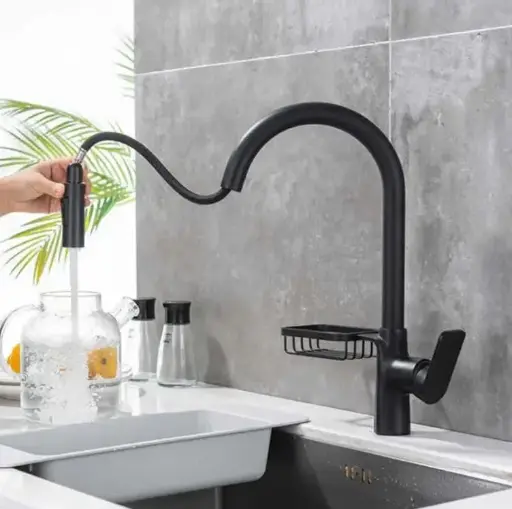 [MLU619805073] Griferia Canilla Extensible Flexible Cocina Negro Mate Acra
