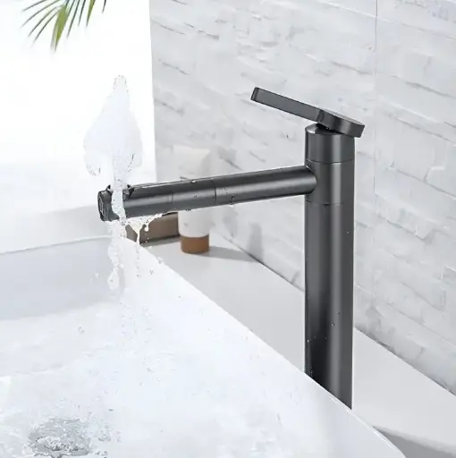 [MLU635365821] Grifería Canilla En Negro Baño Con Pico Giratorio Acra 