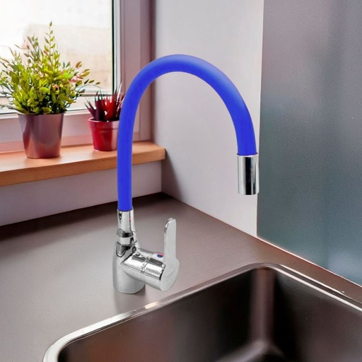 [MLU604469659] Grifería Monocomando Mesada Cocina Flexible Azul Acra