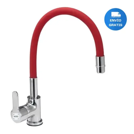 [MLU604411464] Grifería Monocomando Pico Cisne Flexible Roja Cocina Acra