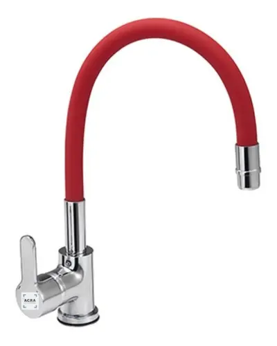 [MLU604411464] Grifería Monocomando Pico Cisne Flexible Roja Cocina Acra