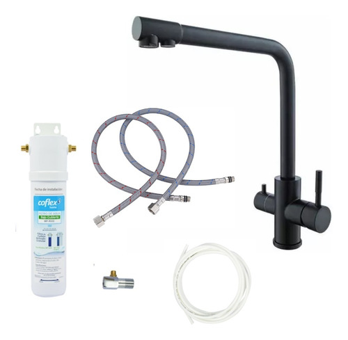 [MLU642729801] Grifo Canilla Cocina En Negro + Filtro Bajo Mesada Acra