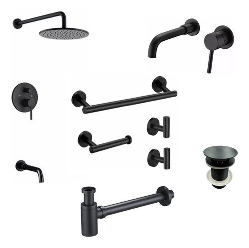 [MLU642701647] Juego De Baño Completo Negro Mate Grifería Selen Acra
