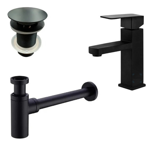 [MLU468318302] Juego De Griferia En Negro Mate Incluye Valvula Y Sifon Acra