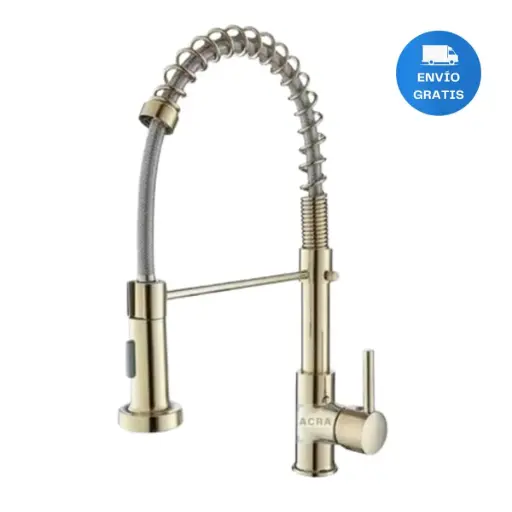 [MLU632819886] Monocomando Extensible Chef Cocina Dorado Gold Acra