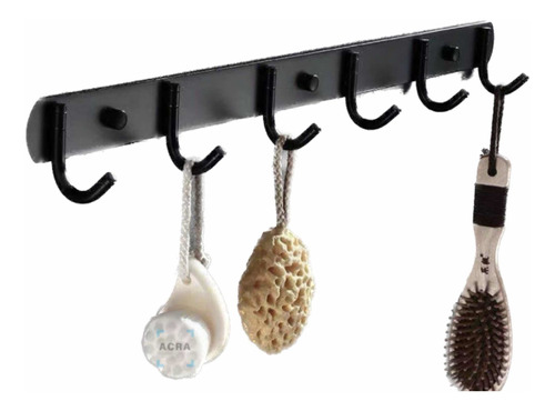 [MLU613082511] Perchero De Pared Negro Mate Con 6 Ganchos Cocina Baño Acra