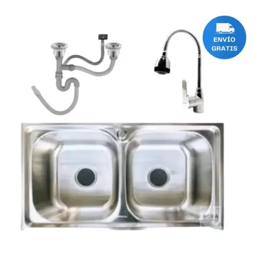 [MLU480652531] Pileta Bacha Cocina Doble 78x42+válvulas+monocomando Acra