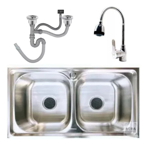 [MLU480652531] Pileta Bacha Cocina Doble 78x42+válvulas+monocomando Acra