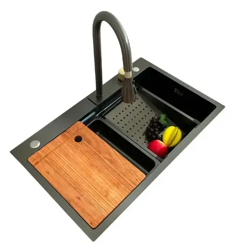 [974641022] Pileta Cocina Bacha Multifunción Negra Acero Inox Completa