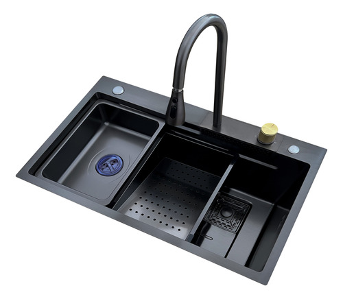 [974641022] Pileta Cocina Bacha Multifunción Negra Acero Inox Completa