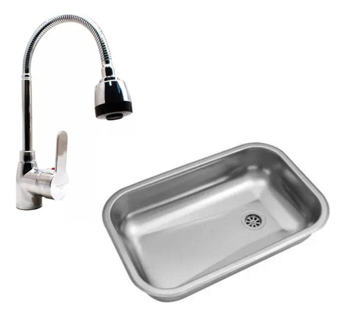 [MLU604469832] Pileta Cocina Johnson Simple Con Griferia Flexible Acra