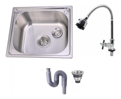 [MLU609337615] Pileta Cocina Simple + Valvula + Sifon + Grifería Fría Acra