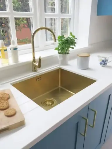 [MLU620374735] Pileta Cocina Simple Cuadrada Dorada Gold Oro + Válvula Acra