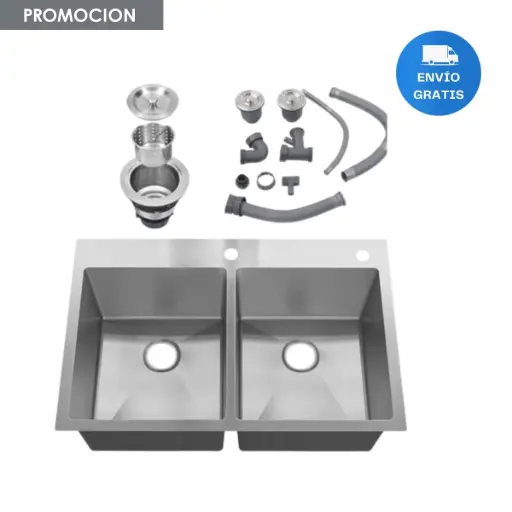 [MLU649440412] Pileta Cocina Sobreponer Doble Cromo Acra