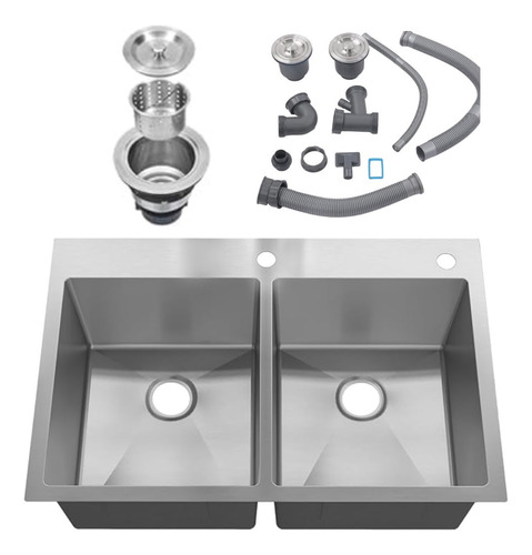[MLU649440412] Pileta Cocina Sobreponer Doble Cromo Acra