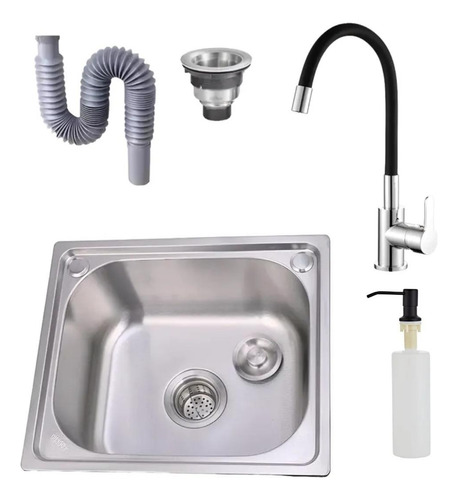 [MLU997817086] Pileta Simple Cocina Con Válvula, Canilla Y Dispensador Acra
