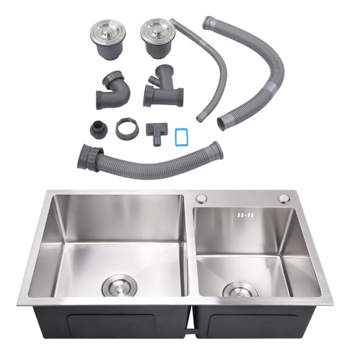 [MLU649336832] Pileta Y Media Cocina Acero 304 Sobreponer Cromo Acra