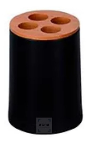 [MLU607193770] Porta Cepillo De Dientes Plástico Negro Con Madera Acra