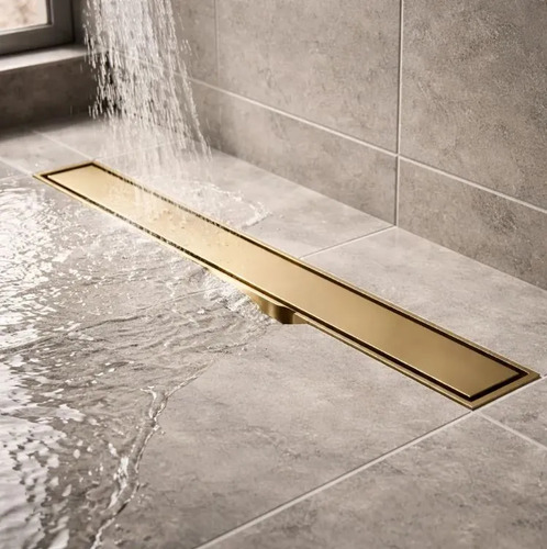 [MLU665126749] Rejilla Desagüe De Piso Lineal Lisa Gold 60 Cm Largo Selen