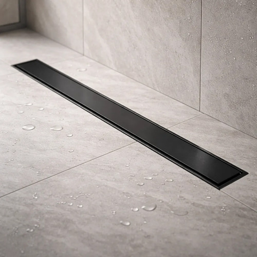 [MLU1190174348] Rejilla Desagüe De Piso Lineal Lisa Negro 50 Cm Largo Selen.