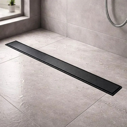 [MLU665138747] Rejilla Desagüe De Piso Lineal Lisa Negro 80 Cm Largo Selen