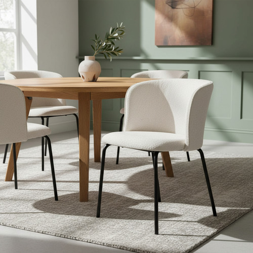 [MLU1001524380] Silla Tapizada En Bouclé Beige Con Patas De Hierro Selen