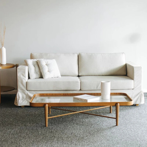 [MLU1004397192] Sofa 3 Cuerpos Blanco Estructura De Madera Semidura Selen
