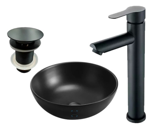 [MLU630560111] bacha loza apoyo 32 negro mate + griferia + valvula