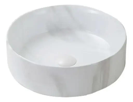 [MLU1342152126] Bacha Pileta Redonda De Apoyo De Loza Marmolada Blanca Acra