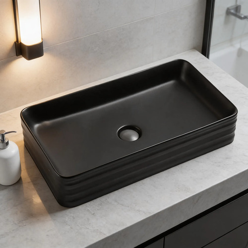 [MLU1342166348] Bacha Pileta Rectangular De Apoyo Para Baño Negro Mate Acra